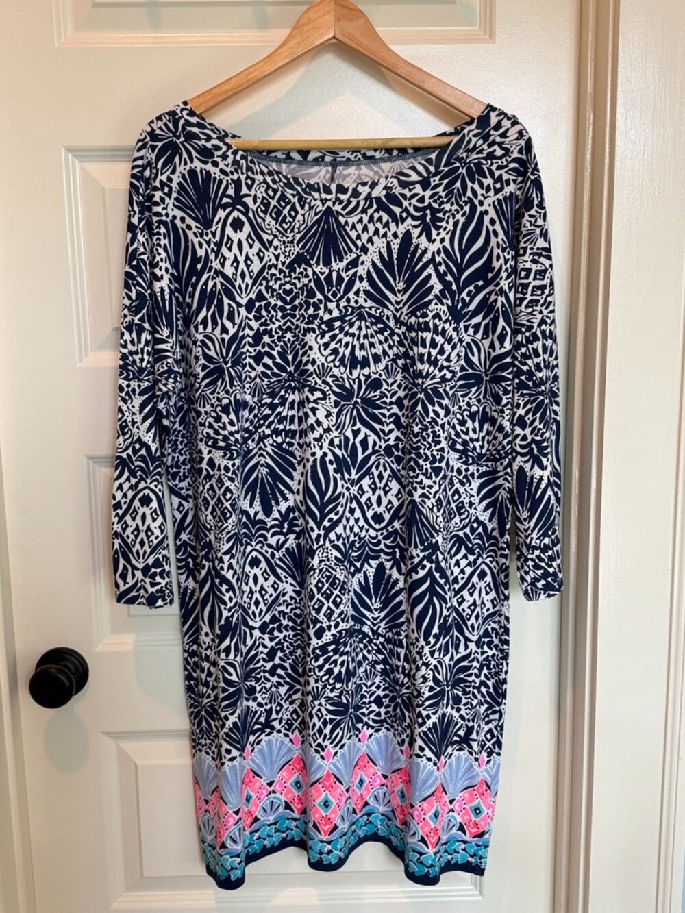 Lilly Pulitzer Vivvy Knit Dress - Navy Blue and Neon - Size XL